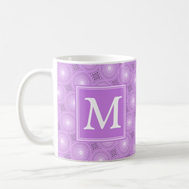 Monogram lilax lila circles mönster kaffemugg (Vänster)