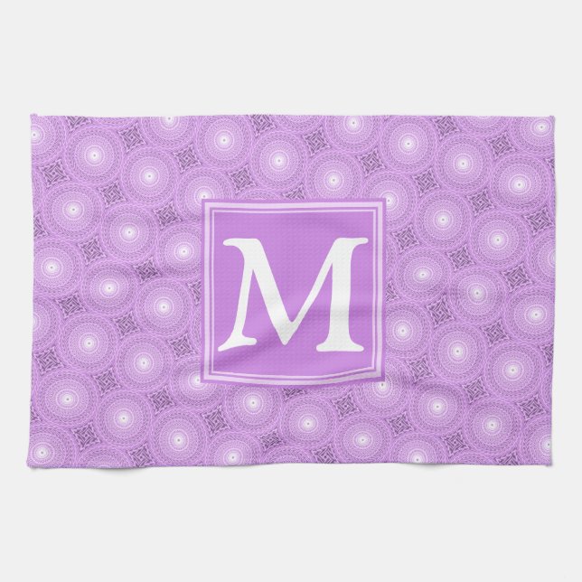 Monogram lilax lila circles mönster kökshandduk (Horisontell)