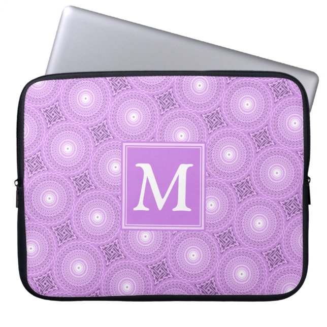 Monogram lilax lila circles mönster laptop sleeve (Framsidan)