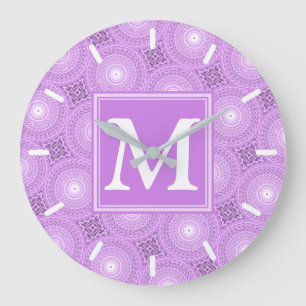 Monogram lilax lila circles mönster stor klocka