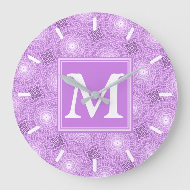 Monogram lilax lila circles mönster stor klocka (Framsida)