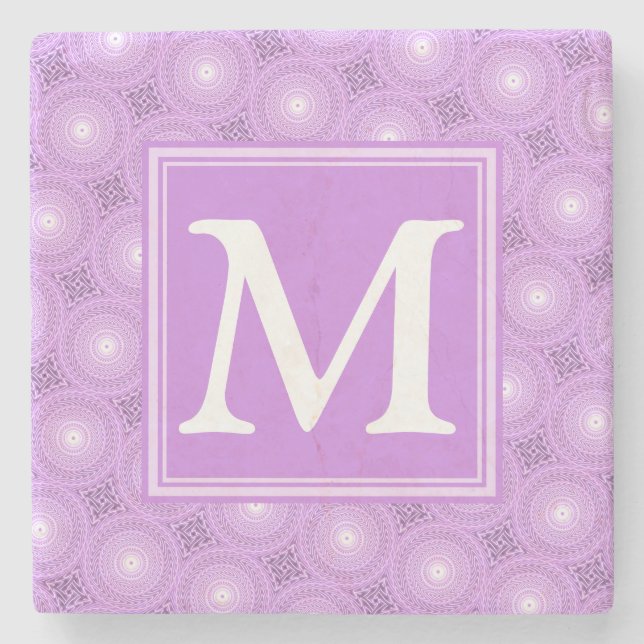 Monogram lilax lila circles mönster underlägg sten (Framsidan)