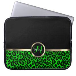 Monogram Lime and Black Leopard med Guld-accent Laptop Fodral