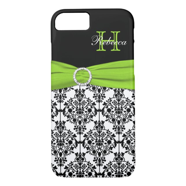 Monogram Lime Black White Damask iPhone 7 Fodral Case-Mate iPhone Skal (Baksida)