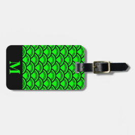 Monogram Lime Green Art Deco Scallop Fish Scales Bagagebricka