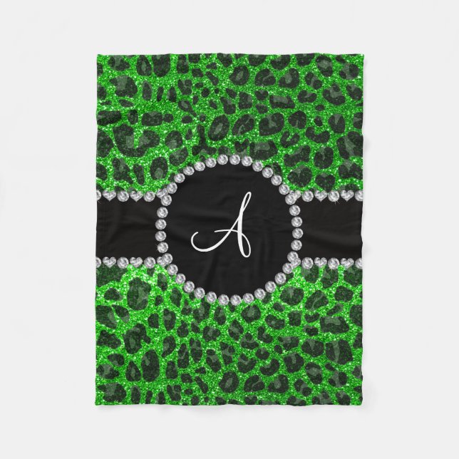 Monogram lime green glitter leopard fleecefilt (Framsidan)