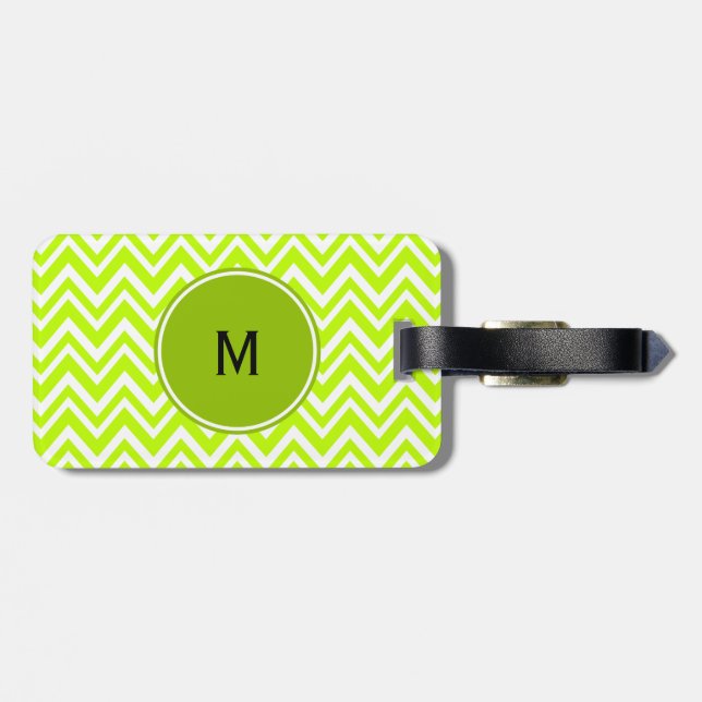 Monogram Lime Green och White Zigzag Mönster Bagagebricka (Baksida Vågrät)