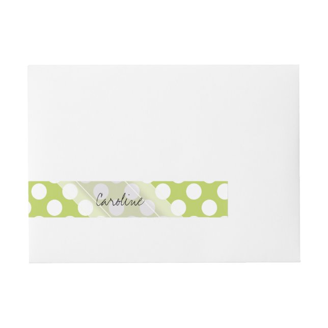 Monogram Lime Green White Trendig Polka Dot Mönste Etikettband (Framsidan)