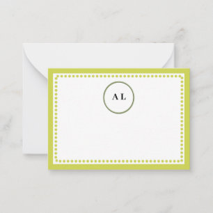 Monogram Limegrön prickad kant Anpassade initialer Anteckningskort