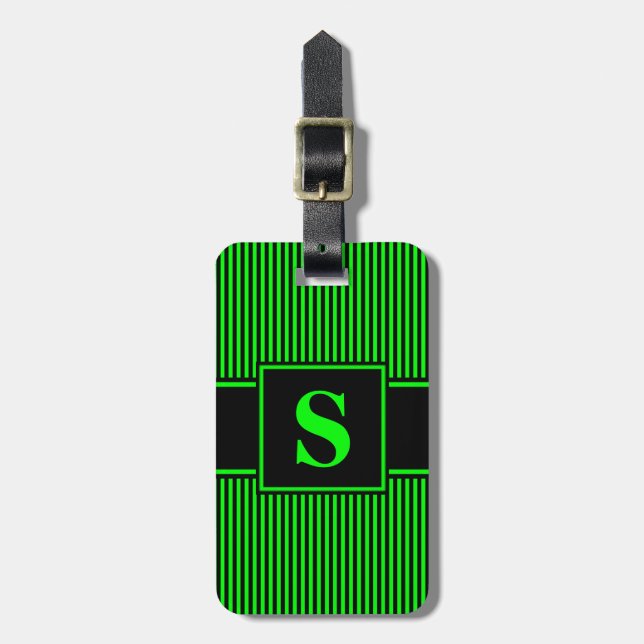 Monogram Limegrön Svart Randig Bagagebricka (Vertikal Framsida)