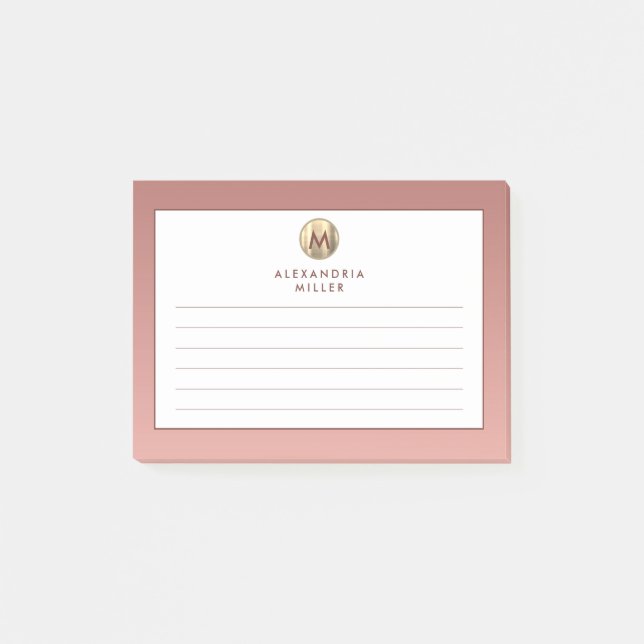 Monogram Lining i elegant Guld Post-it Block (Framsida)