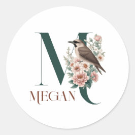 Monogram Little Bird Anpassningsbar Personlig Init Runt Klistermärke