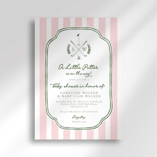 Monogram Little Putter på väg golf baby shower Inbjudningar (Skapare uppladdad)