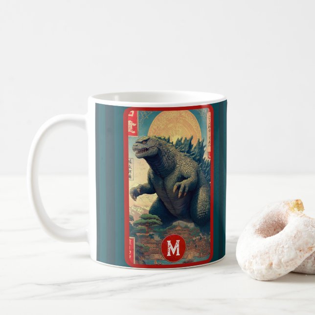 Monogram Lizard Monster Retro Bold Cool Kaffemugg (Med munk)