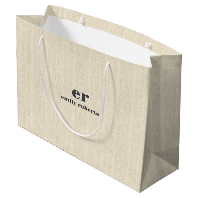 Monogram Ljus Beige Jute Grå Typografi (Baksidan Vinklad)