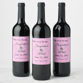 Monogram Ljus Rosa Akvarell Bröllop Tack Vinflaska Etikett