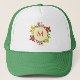 Monogram Ljus Vårblommor Krans Illustration Keps