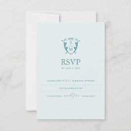 Monogram Ljusblå RSVP-kort Bröllopswebbplats OSA Kort