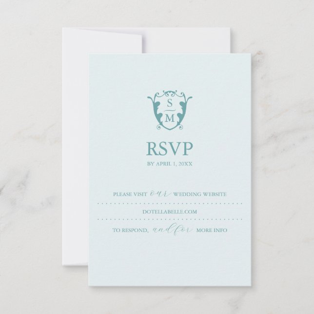 Monogram Ljusblå RSVP-kort Bröllopswebbplats OSA Kort (Framsida)