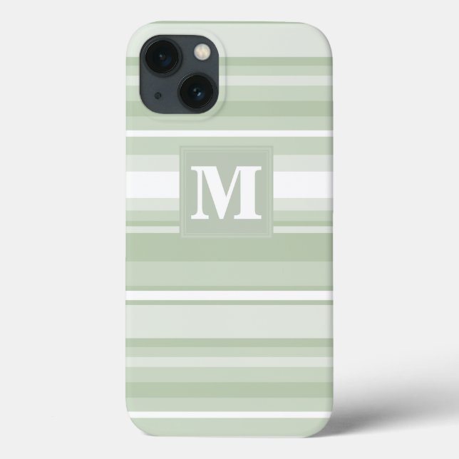 Monogram ljusgröna ränder Case-Mate iPhone-fodral (Baksida)