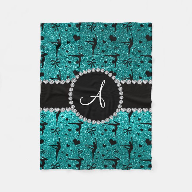 Monogram ljust akvälla i glitter gymnastik fleecefilt (Framsidan)