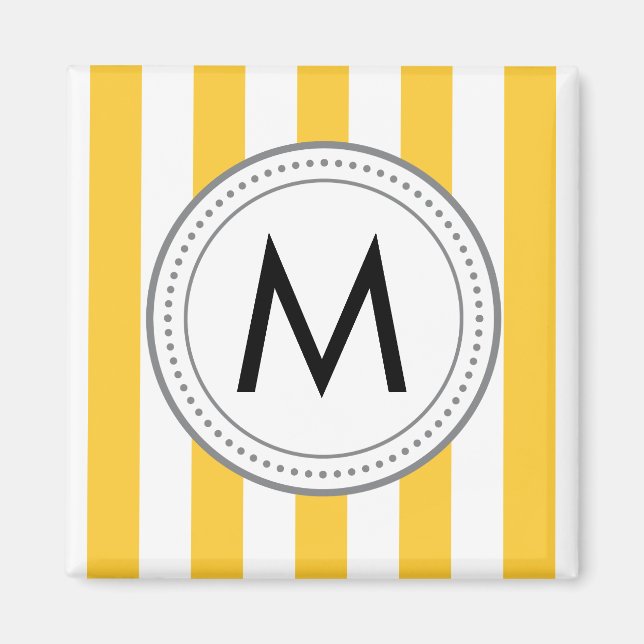 Monogram lodräta ränder Magnet - gul (Framsidan)