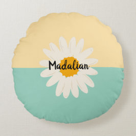 Monogram Loely 2 tons Blue Beige blommigt Rund Kudde