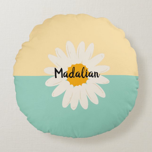 Monogram Loely 2 tons Blue Beige blommigt Rund Kudde (Framsidan)