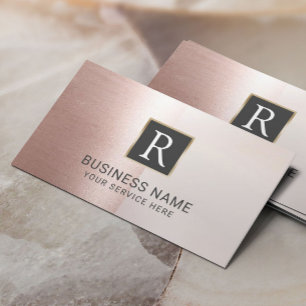 Monogram Logo Modern Blush Rose Gold Salon Spa Visitkort