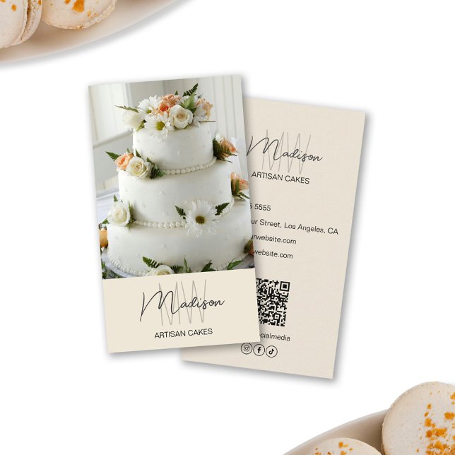 Monogram Logotyp Bakery Cake Beige Visitkort (Monogram Logo Bakery Cake Beige Business Card)