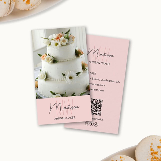 Monogram Logotyp Bakery Cake Rosa Visitkort (Monogram Logo Bakery Cake Pink Business Card)