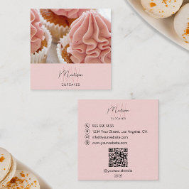 Monogram Logotyp Bakery Photo QR Rosa Busines Fyrkantigt Visitkort