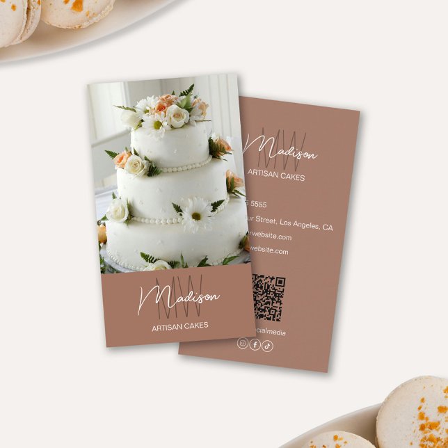 Monogram Logotyp Bakverk Tårta Brun Visitkort (Monogram Logo Bakery Cake Brown Business Card)