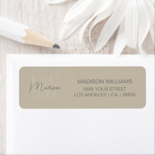 Monogram Logotyp Beige Modern Minimal Returadress Etikett