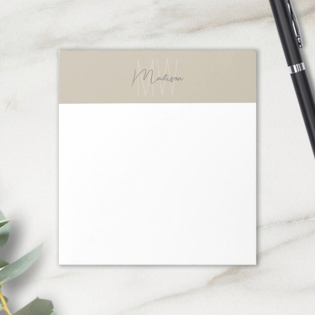 Monogram logotyp beige modern minimalist anteckningsblock (Monogram Logo Beige Modern Minimalist Notepad)