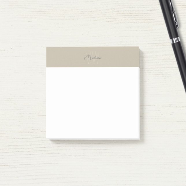 Monogram Logotyp Beige Modern Minimalist Post-it Block (Monogram Logo Beige Modern Minimalist Post-it Notes)