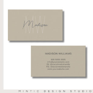 Monogram Logotyp Beige Modern Minimalist Visitkort