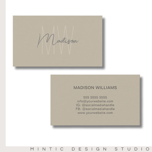 Monogram logotyp Beige Modern Minimalistisk Visitkort (Monogram Logo Beige Modern Minimalist Business Card)