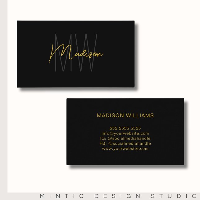 Monogram Logotyp Black Guld Modern Minimalist Visitkort (Monogram Logo Black Gold Modern Minimalist Business Card)
