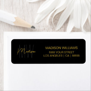 Monogram Logotyp Black Guld Modern Returadress Etikett