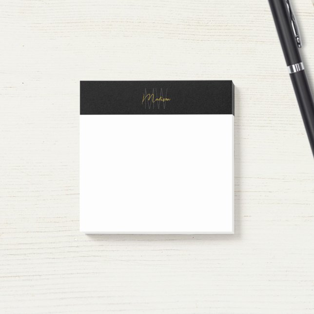 Monogram Logotyp Black och Guld Modern minimalist Post-it Block (Monogram Logo Black and Gold Modern Minimalist Post-it Notes)
