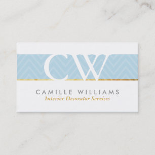 MONOGRAM LOGOTYP fet chevron mönster baby blue Visitkort