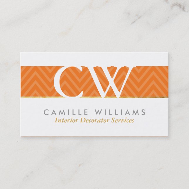MONOGRAM LOGOTYP fet chevron mönster bright orange Visitkort (Framsida)