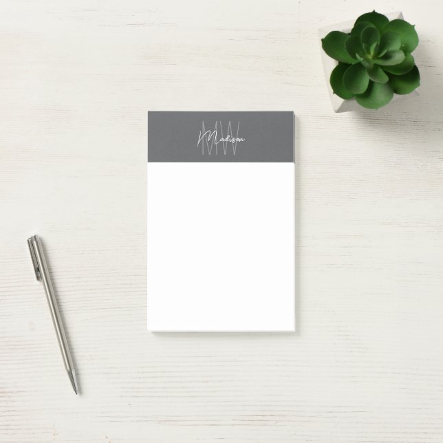 Monogram Logotyp Grå Modern Minimalistisk Post-it Block (Kontor)
