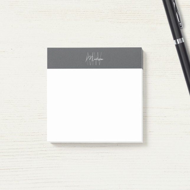 Monogram Logotyp Grå Modern Minimalistisk Post-it Block (Monogram Logo Gray Modern Minimalist Post-it Notes)