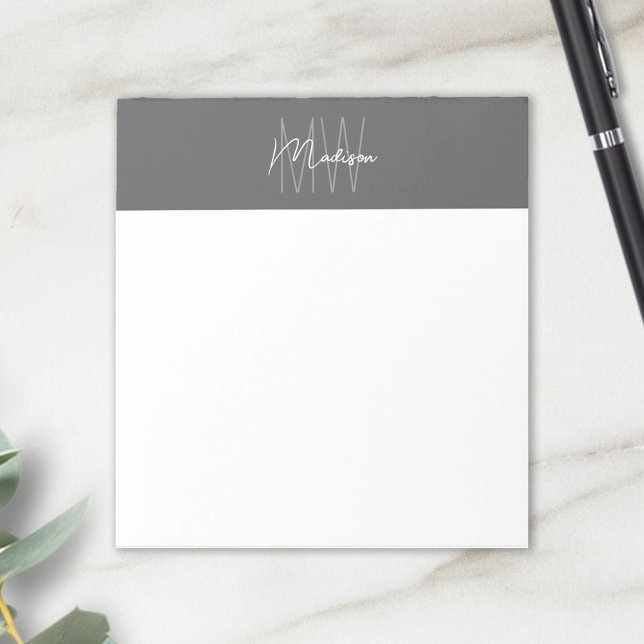 Monogram Logotyp Grått Modern Minimalist Anteckningsblock (Monogram Logo Gray Modern Minimalist Notepad)