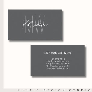 Monogram Logotyp Grått Modern Minimalist Visitkort