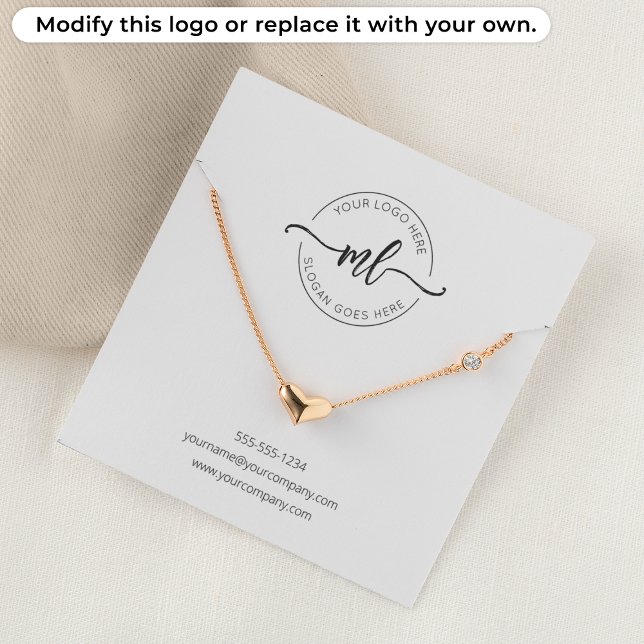 Monogram Logotyp Juvelry Necklace Visning Card Fyrkantigt Visitkort (Skapare uppladdad)