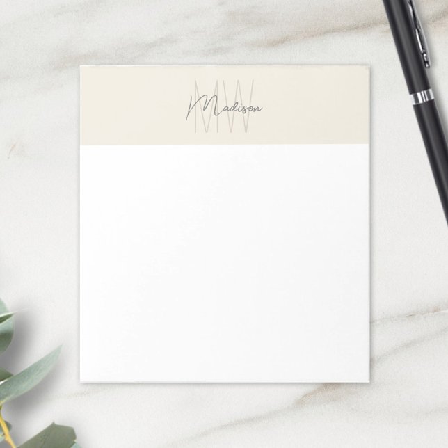 Monogram logotyp krämfärgad modern minimalism anteckningsblock (Monogram Logo Cream Modern Minimalist Notepad)