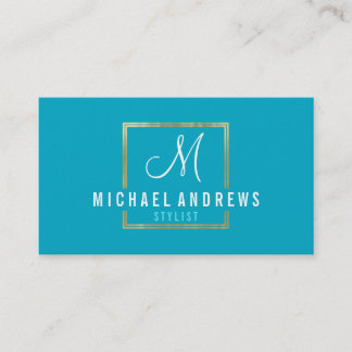 MONOGRAM LOGOTYP modern smart guld box-turkos Visitkort